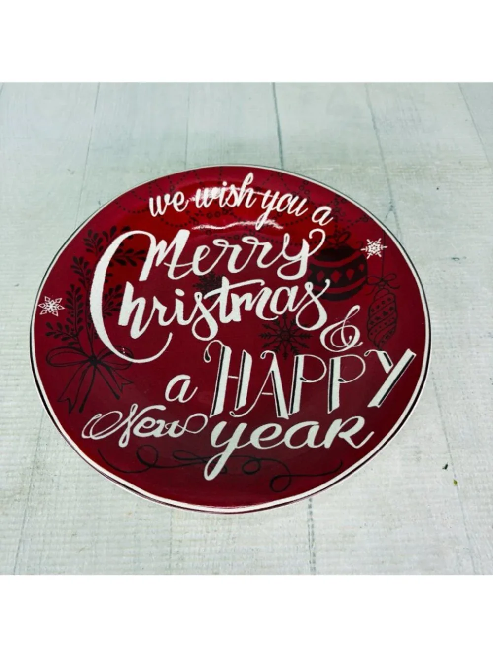 222 Fifth CHRISTMAS TUNES  Red White Words Porcelain 9